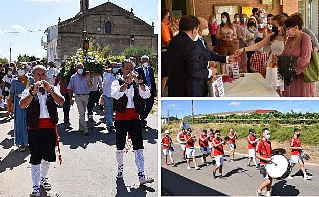 Procesión con los cofrades, autoridades y sacerdotes, precedida por los gaiteros de Albelda; reparto de pan y queso y la charanga Strapalucio. 