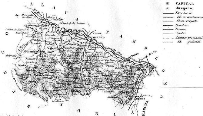 Mapa de La Rioja. Tal y como estaba la provincia de Logroño en el año 1867. 