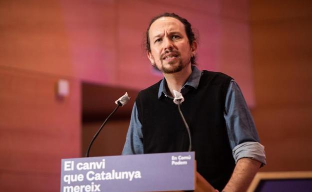 Pablo Iglesias, en un acto electoral de la campaña catalana.