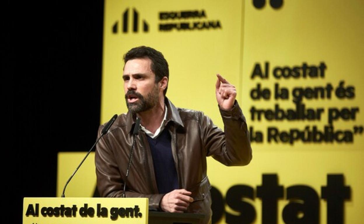 El presidente del Parlament, Roger Torrent, durante su intervención en un acto electoral de ERC 