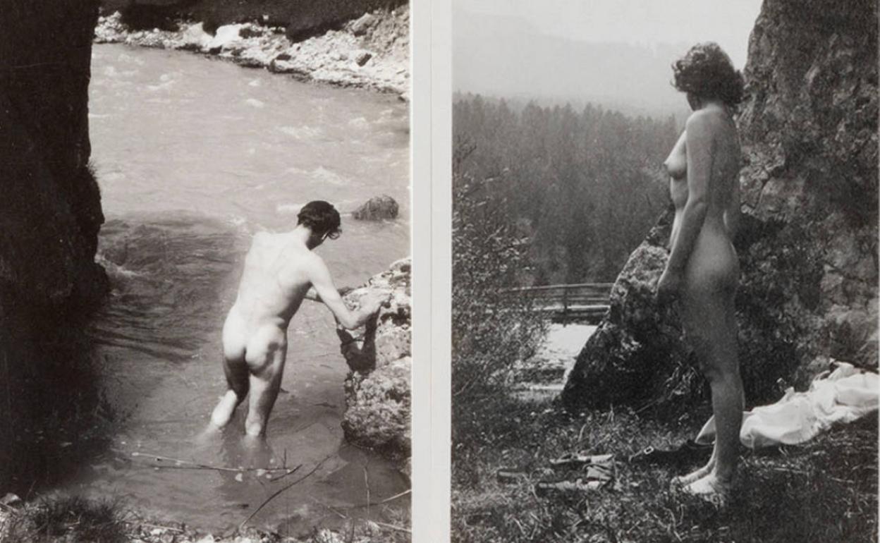 Lauence Olivier y Vivien Leigh disfrutando de un baño en un río durante la luna de miel de la pareja. 