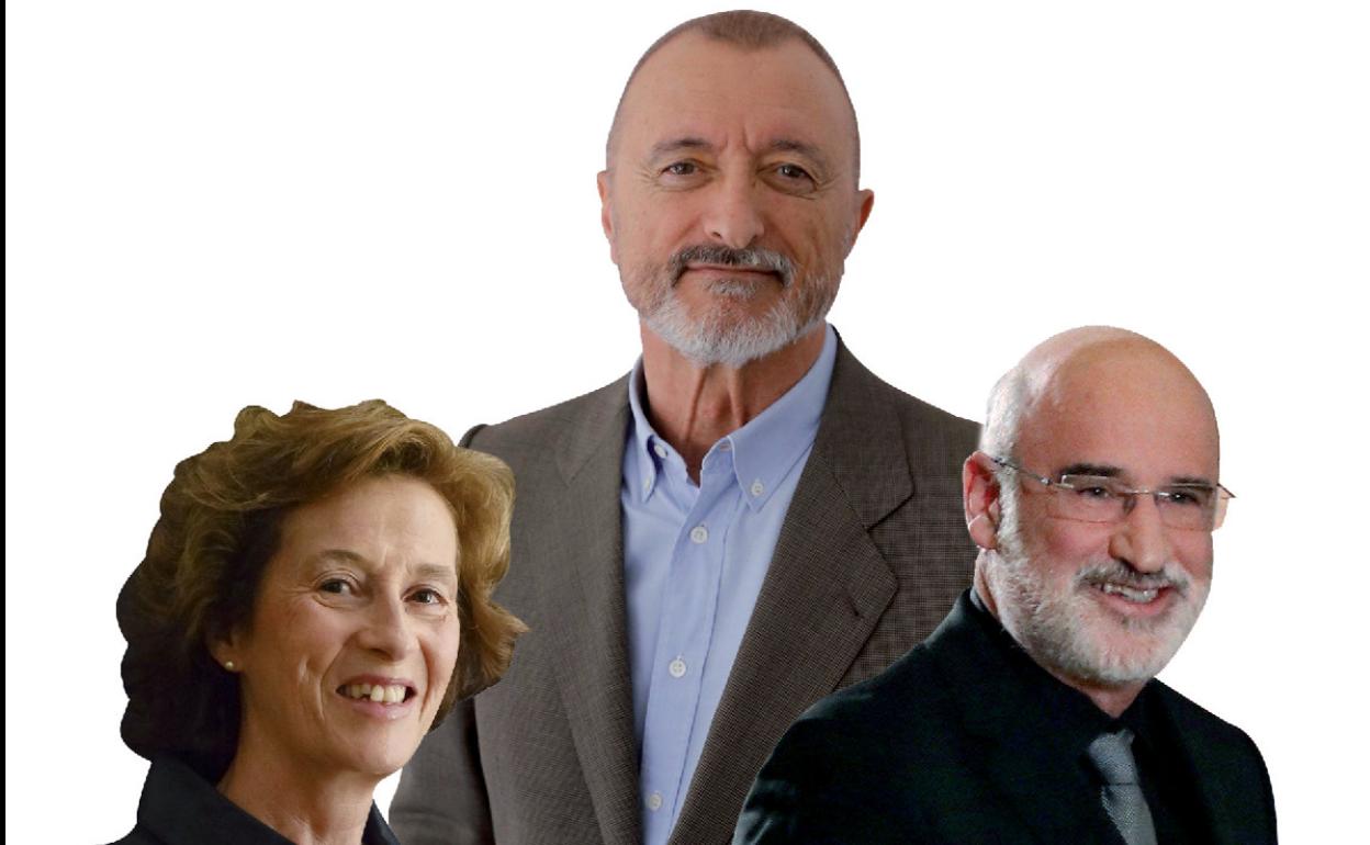 Julia Navarro, Arturo Pérez-Reverte y Fernando Aramburu.