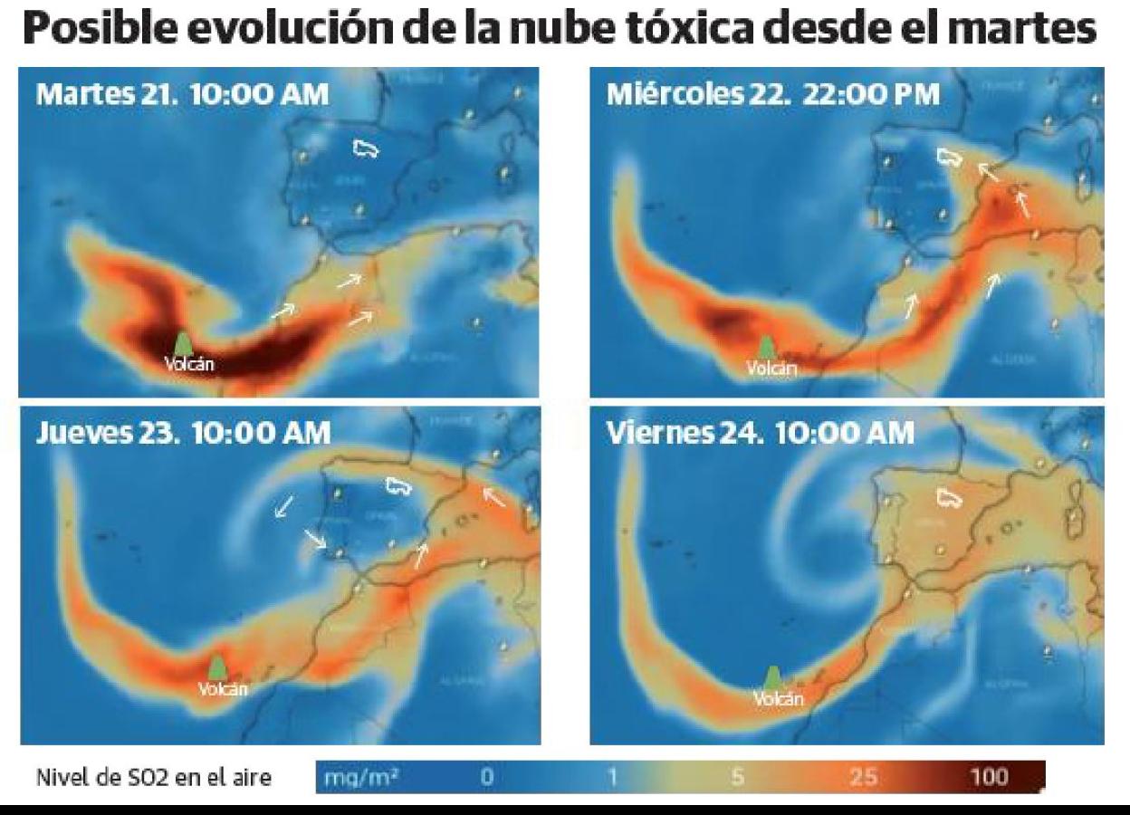 La nube de dióxido de azufre puede llegar hoy a la península y sobrevolar La Rioja