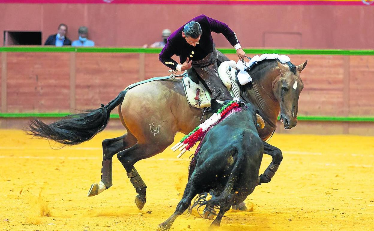 Diego Ventura a lomos de 'Bronce' toreando sin cabezada.