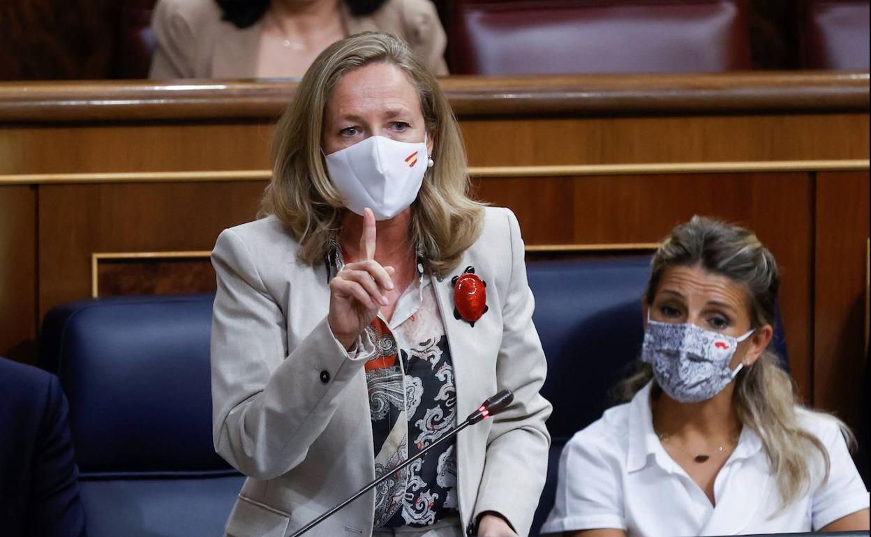 Nadia Calviño, en el Congreso de los Diputados. 