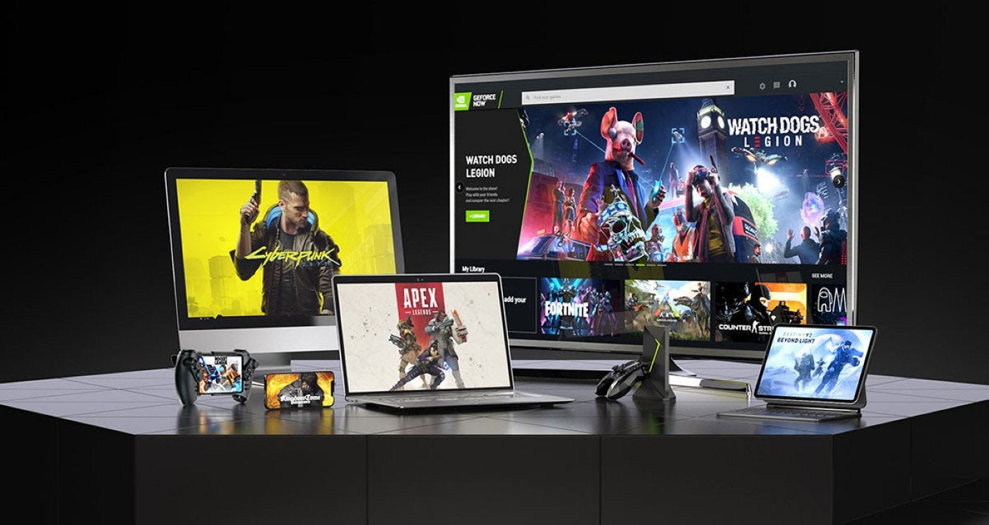 Conectividad. Imagen de varios dispositivos con los que jugar al servicio GeForce NOW. 