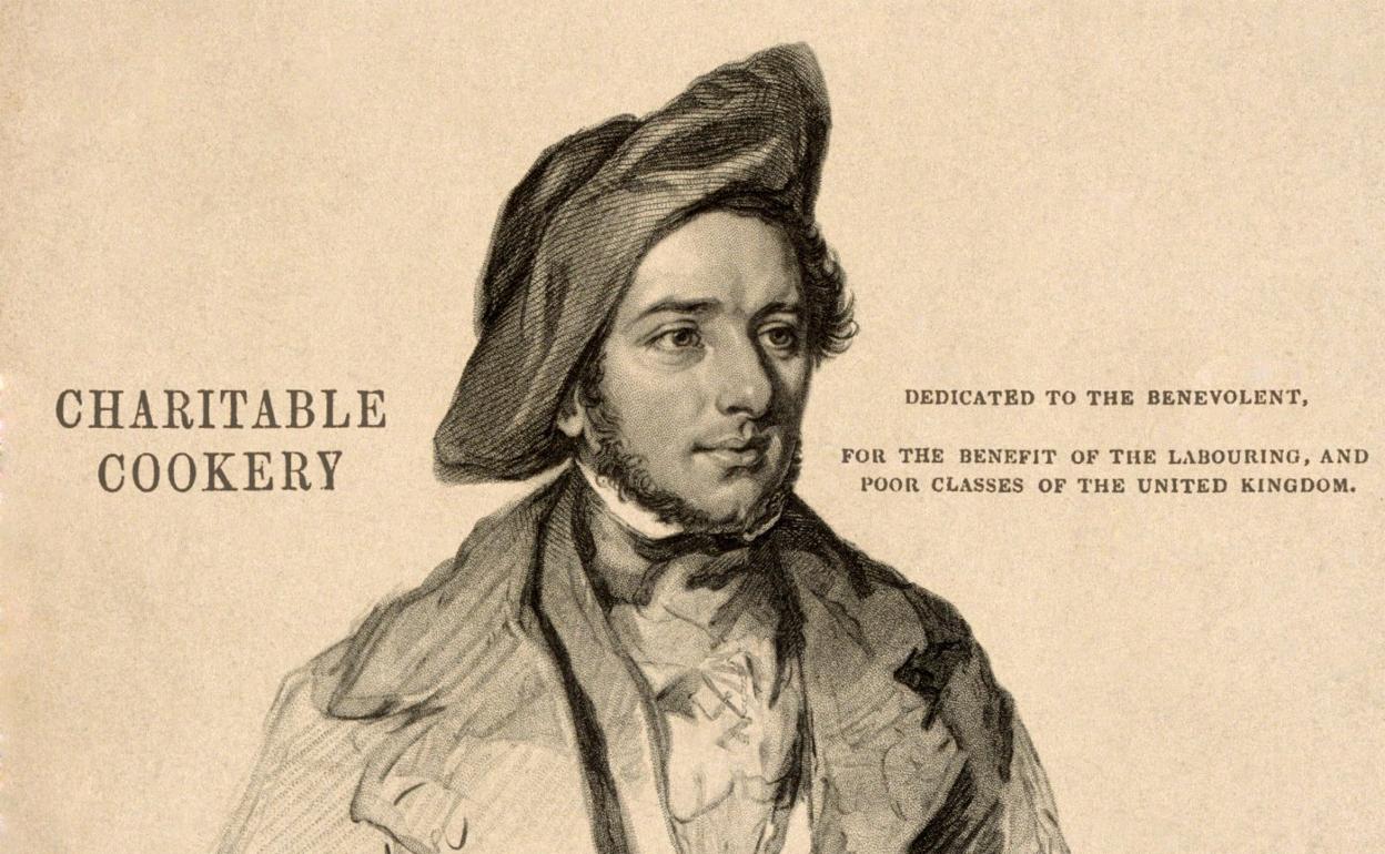 Retrato de Alexis Soyer realizado por su mujer Emma en 1841 y título de uno de sus libros de cocina.