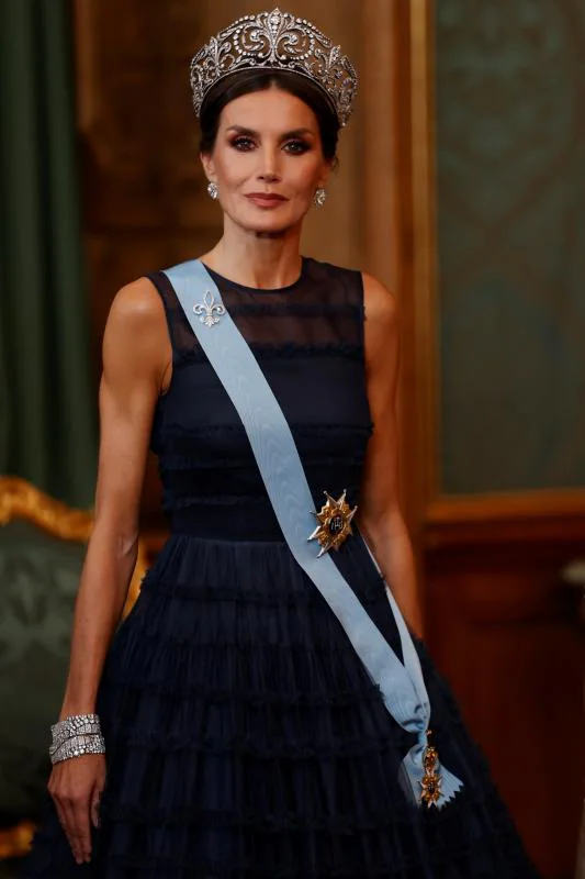 Primer plano de la reina Letizia antes de dar inicio la cena de gala en Estocolmo.