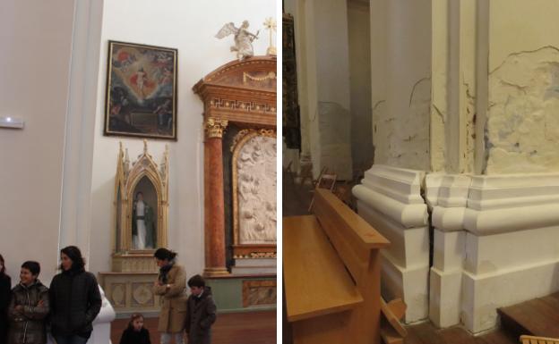 Las paredes próximas a la sacristía actual y su capilla vecina muestran bases desprendidas