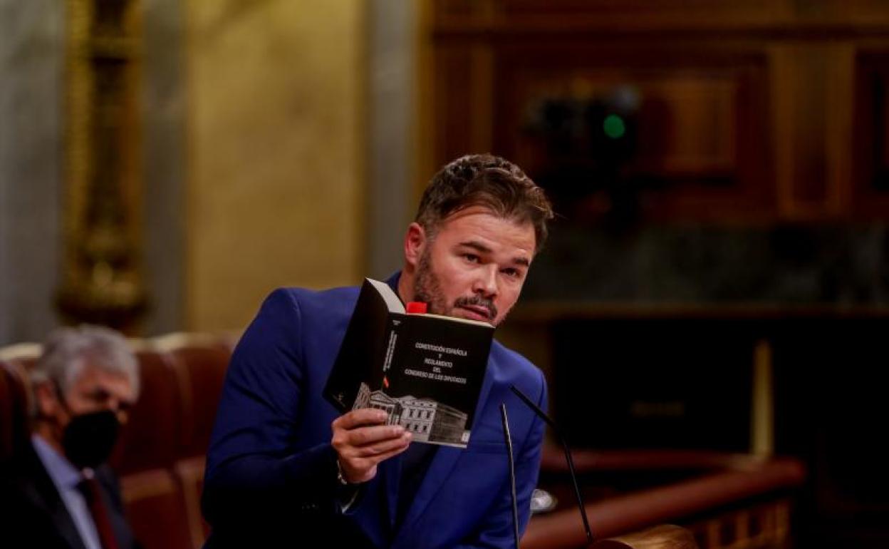 El portavoz de ERC en el Congreso, Gabriel Rufián, en el Congreso de los Diputados 