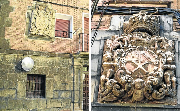 Calle Mayor y escudo en la calle de la Iglesia. 