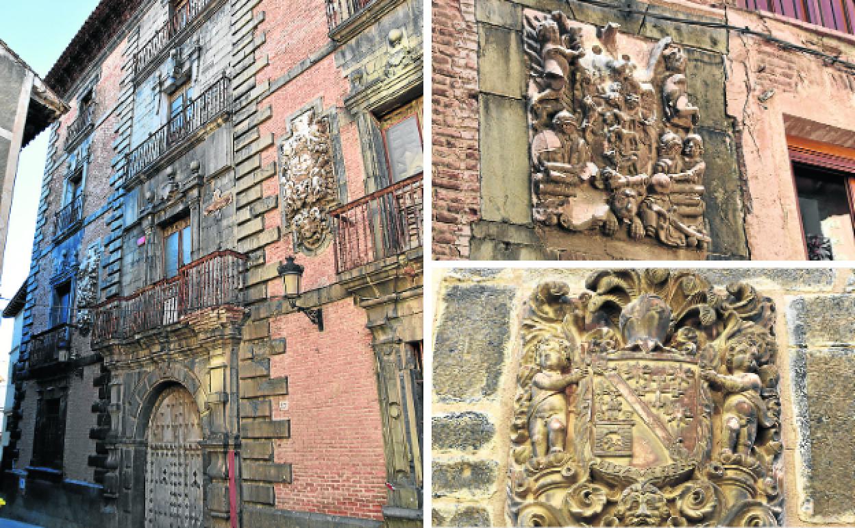 Fachada del Palacio del Marqués de Casa Torre y escudos en la casa parroquial y la calle Mayor. 