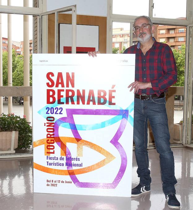 Fiestas de San Bernabé Logroño 2022: Cartel de San Bernabé 2022: pan, pez y vino sobre fondo blanco