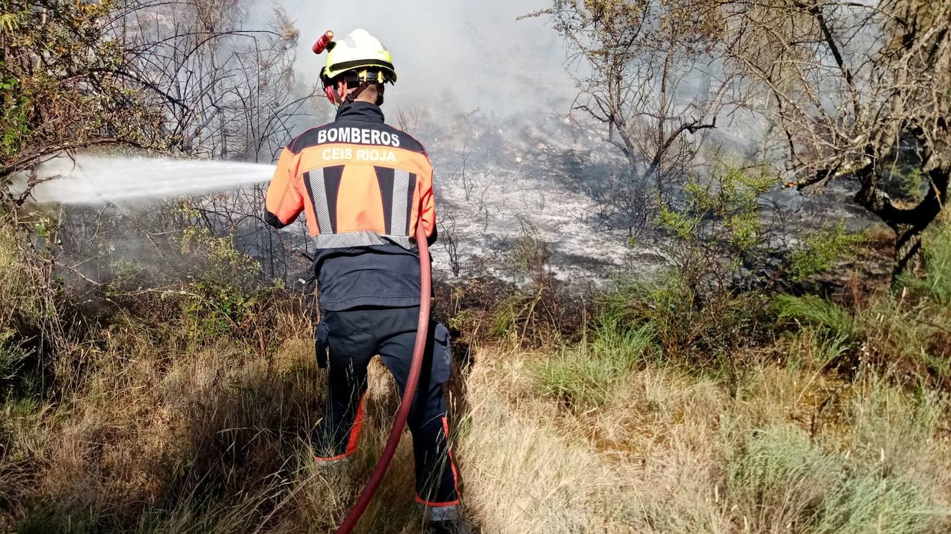 Bomberos del CEIS Rioja durante la actuación de este domingo en Navarra. 