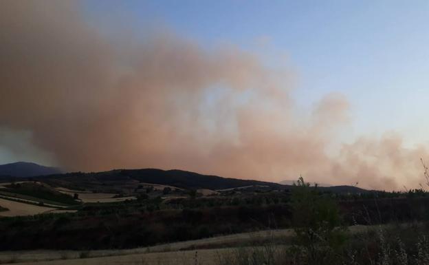 Imagen principal - Imágenes del incendio entre Badarán y Villaverde visto desde la carretera que une Cárdenas y Badarán. 