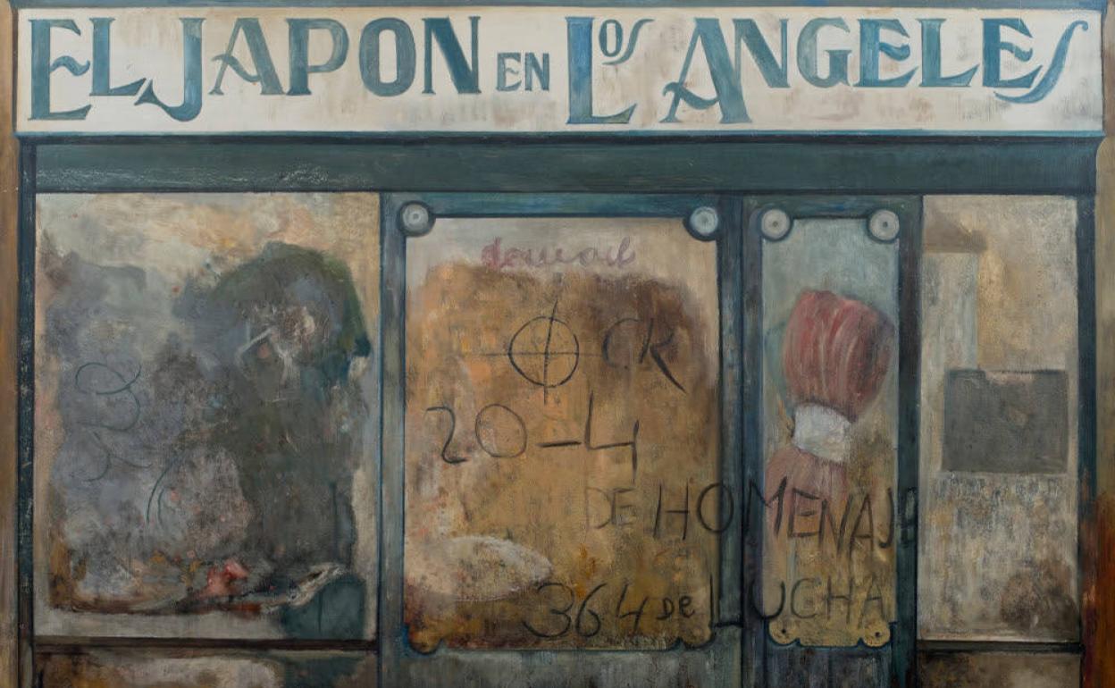 'El Japón en Los Ángeles', detalle del óleo pintado por Avia en 1995. 