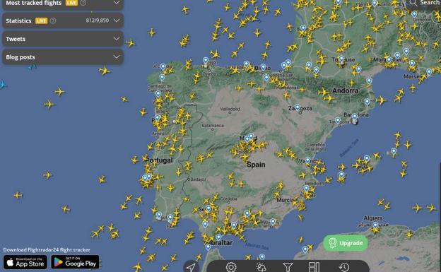 Imagen del tráfico aéreo español en la mañana de este viernes.