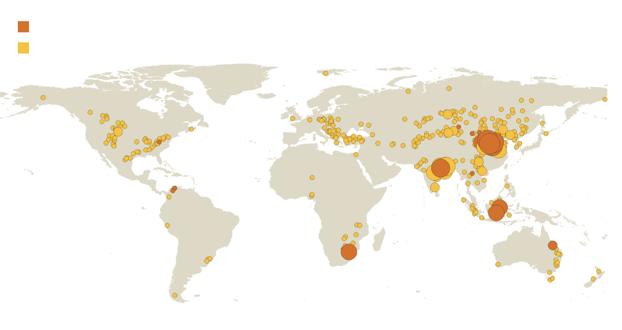 Distribuación de minas de carbón en el mundo. 