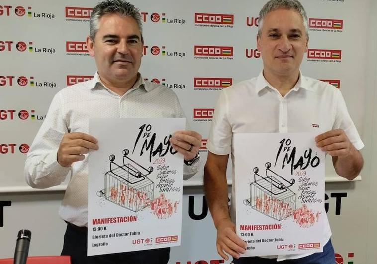 Jesús Izquierdo y Jorge Ruano, esta mañana en la sede de UGT-Rioja.