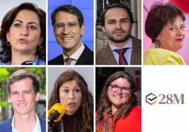 Andreu (PSOE), Capellán (PP), Íñiguez (Cs), Moreno (Podemos-Iu), Alda (Vox), Soriano (Por La Rioja) y Sáenz (PR+ EV).