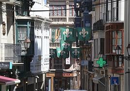 El pendón de las flores de lis y otras banderolas desplegadas por las calles