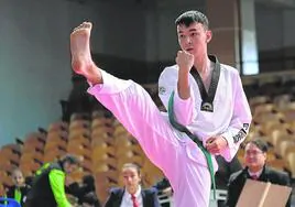 Un taekwondista, durante la ejecución de su ejercicio.