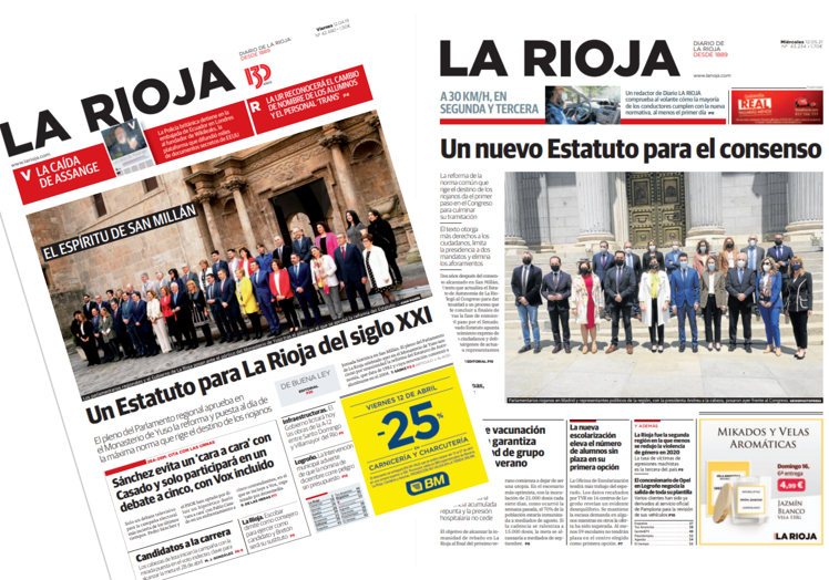 Portadas de La Rioja en la aprobación de la reforma del Estatuto en La Rioja y en el Congreso