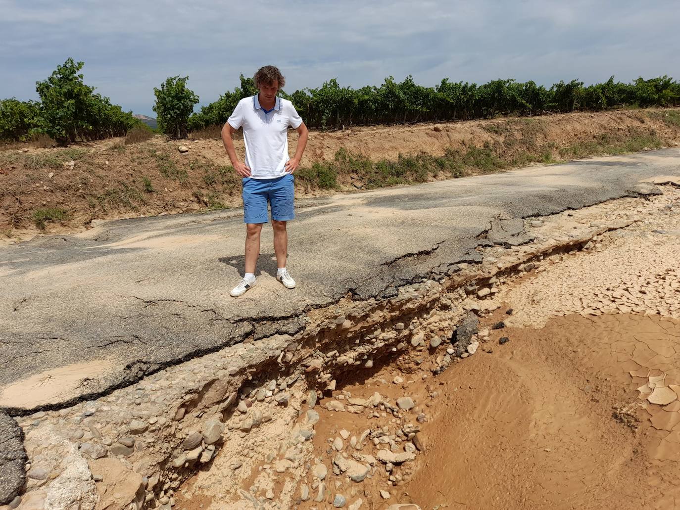 Camino arrasado tras las tormentas en Aldeanueva.