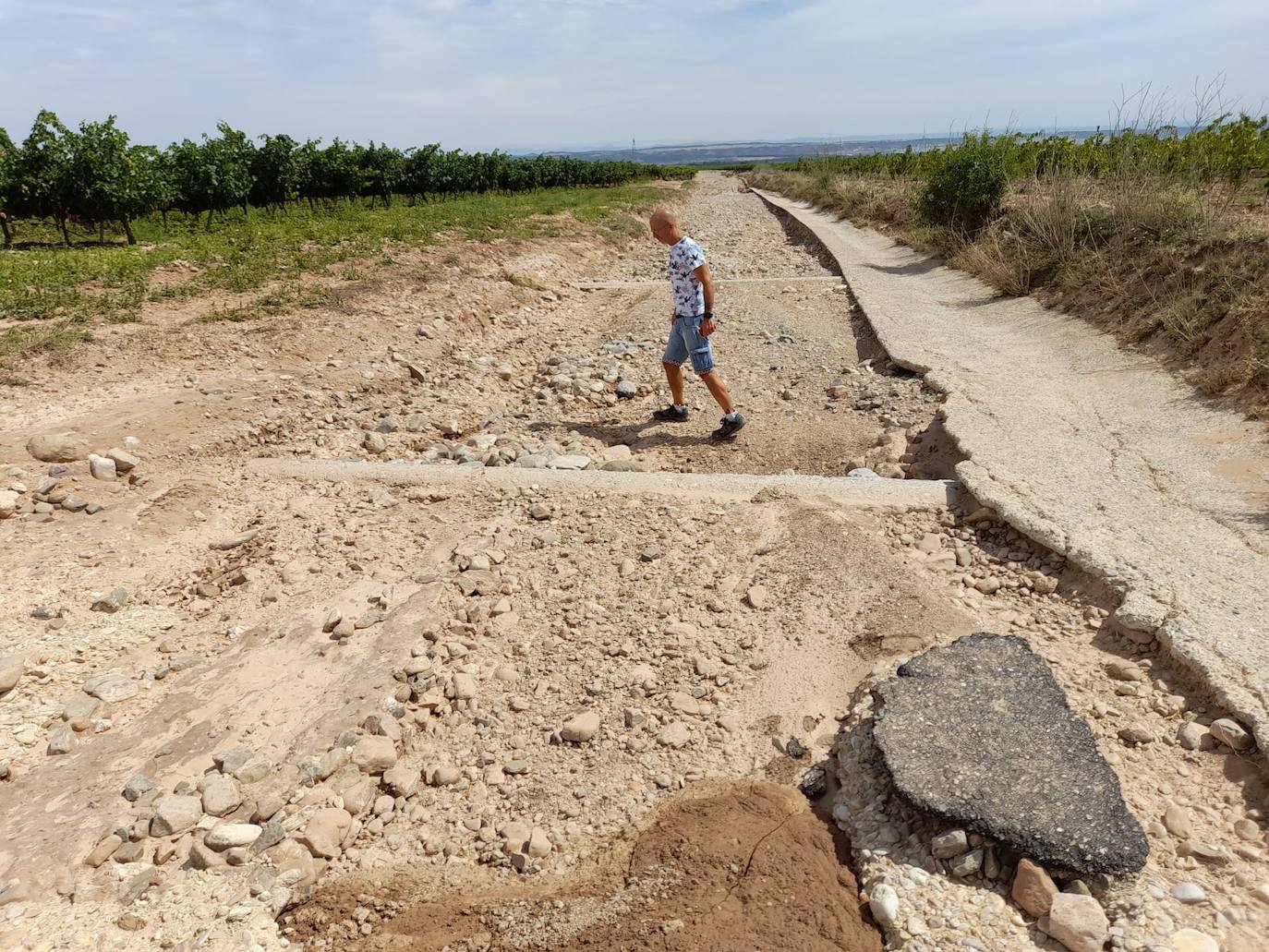 Camino arrasado tras las tormentas en Aldeanueva.