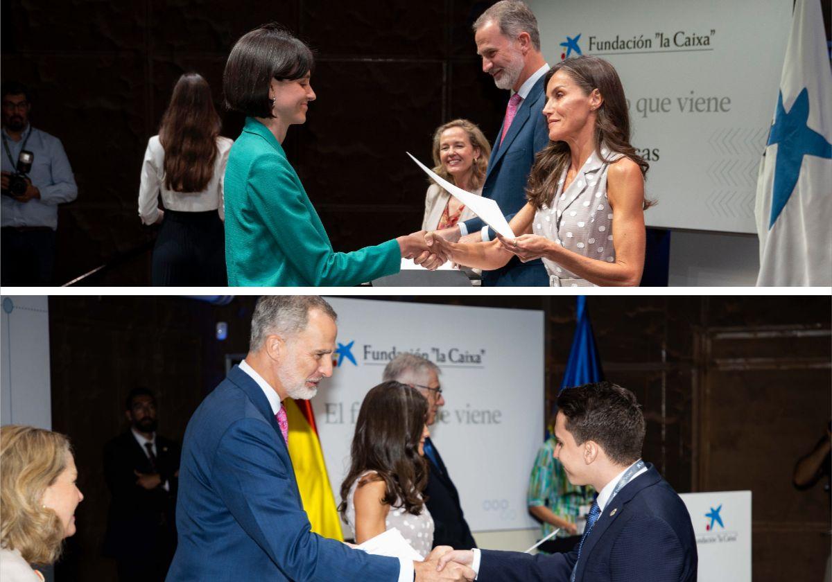 Héctor Álvarez y María Lázaro, con los reyes en la ceremonia.