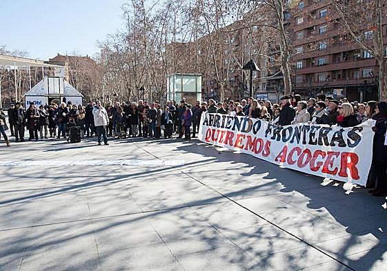 Manifestación en favor de los refugiados en 2018 en la plaza del Ayuntamiento.