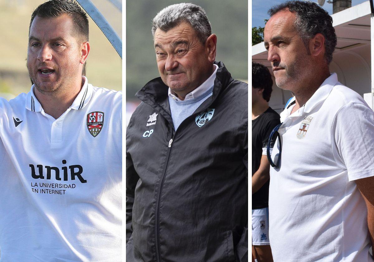 Diego Martínez, Carlos Pouso y Josean García, entrenadores de la UDL, Calahorra y Náxara.