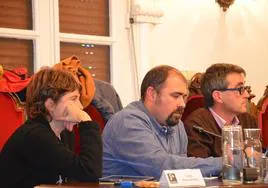Los exconcejales de Cs, Cristina Moreno, Luis Bella y Rubén Jiménez, en un pleno.