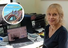 Jo Farb, en su casa de California y, en el círculo, la portada del libro.