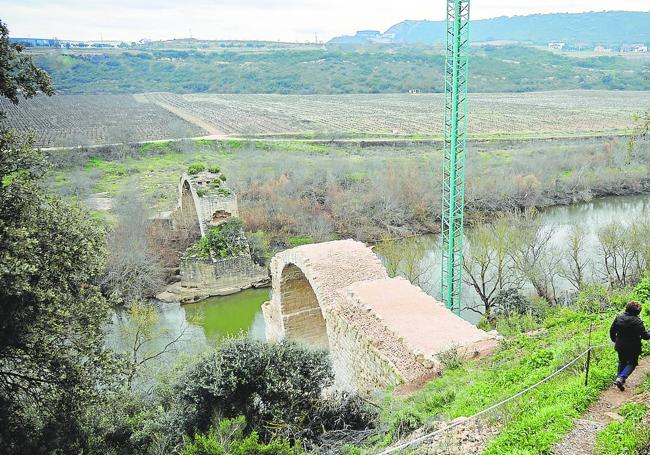 Los dos ojos del puente vistos desde la orilla del Cortijo.