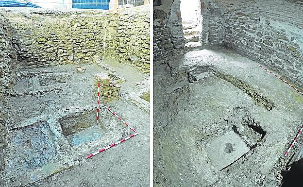 Una de las estancias de la bodega del almacén de los diezmos en el edificio demolido en la calle Diezmería y parte del calado que se encontraba bajo el inmueble anexo a la iglesia parroquial