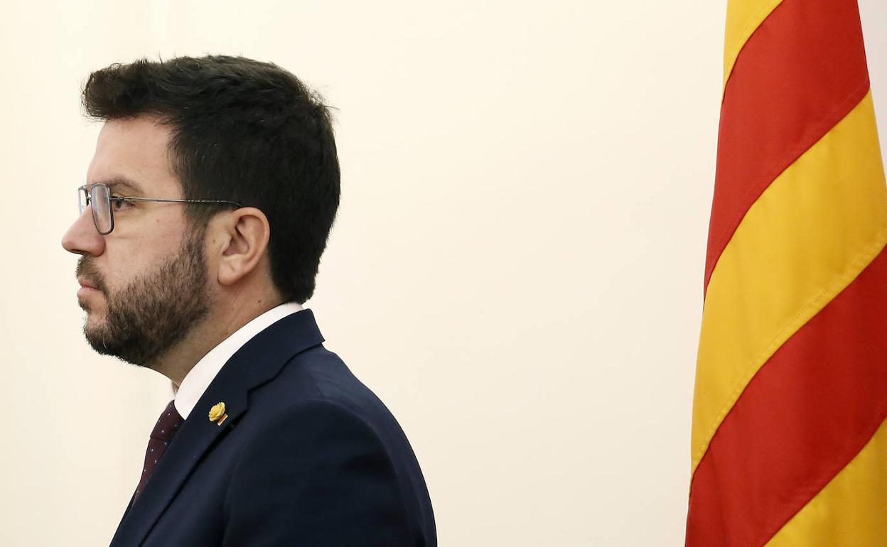 El presidente de la Generalitat, Pere Aragonès, durante una comparecencia en Barcelona. 