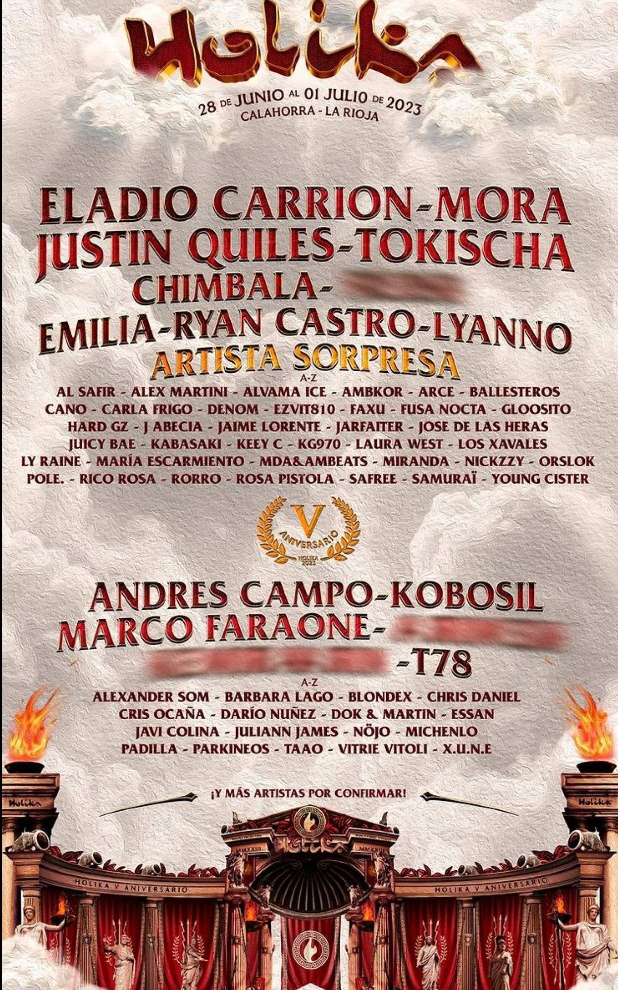 Eladio Carrión, Tokischa, Mora y Justin Quiles, en el cartel del Holika