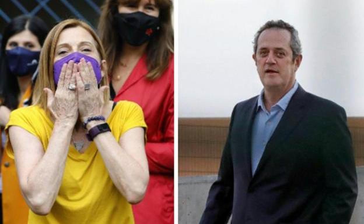 Carme Forcadell y Joaquim Forn a su salida de prisión después de que el Tribunal Supremo ordenase la excarcelación de los presos independentistas