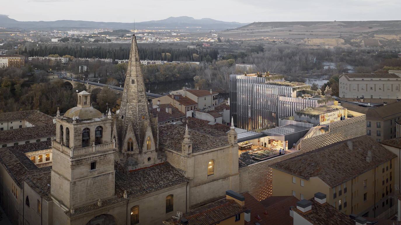 Imagen de Santa María de Palacio con la recreación del edificio de Bosonit. 