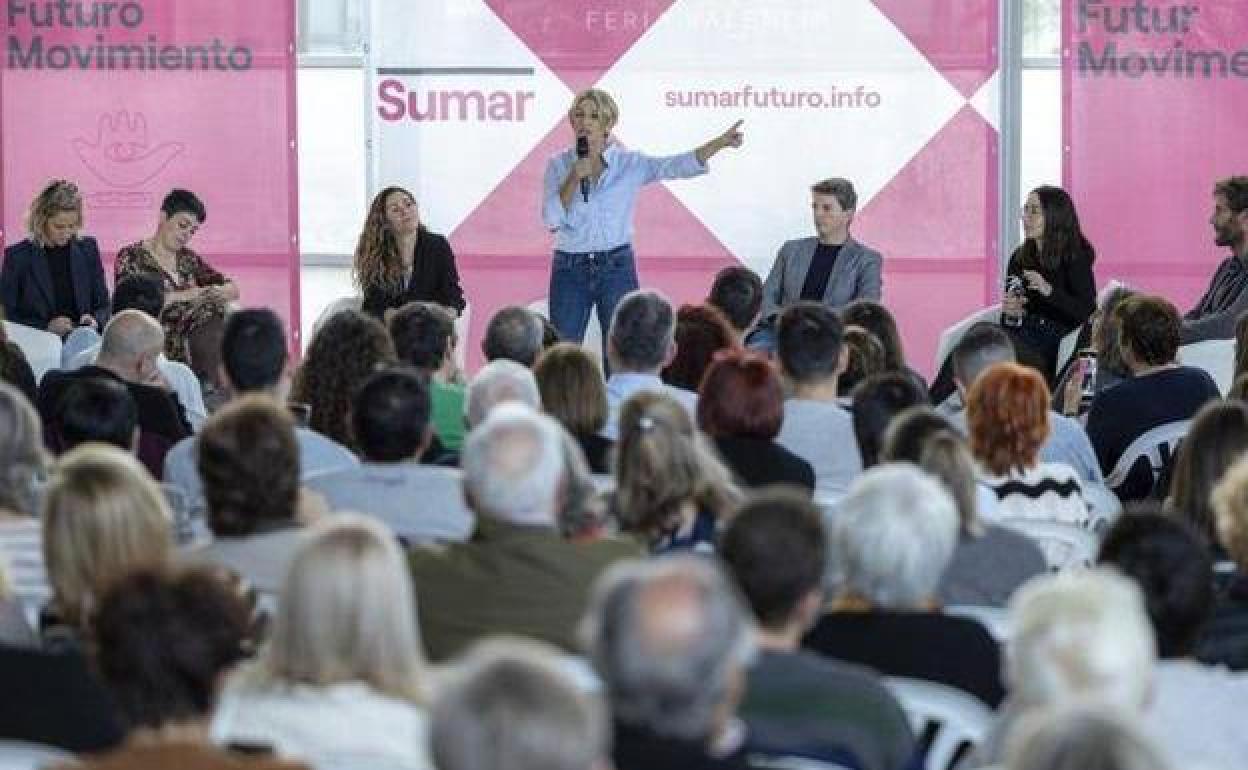 Yolanda Díaz en acto Público de la Plataforma Sumar en Valencia.