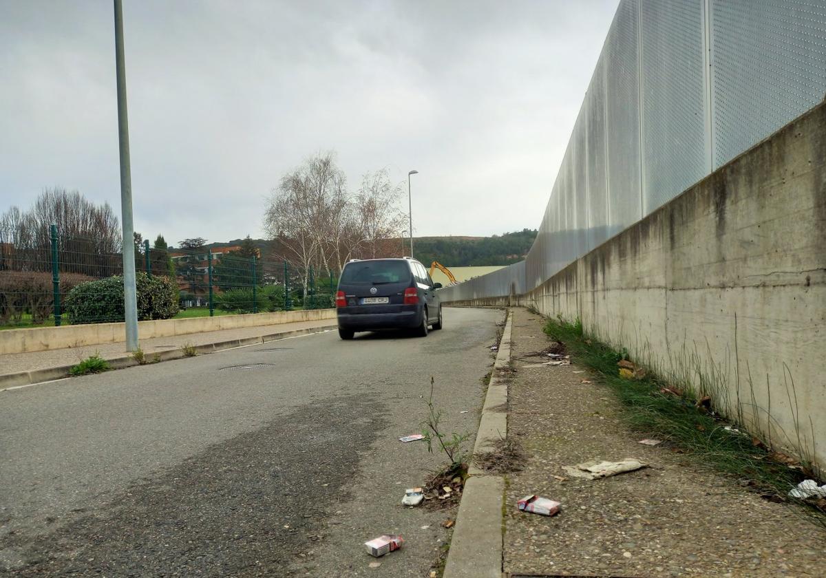 Suciedad en la calle María Teresa León, en el polígono industrial Puente Madre de Villamediana de Iregua.