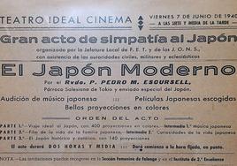 Cartel de un acto 'de simpatía al Japón' de las JONS en 1940.
