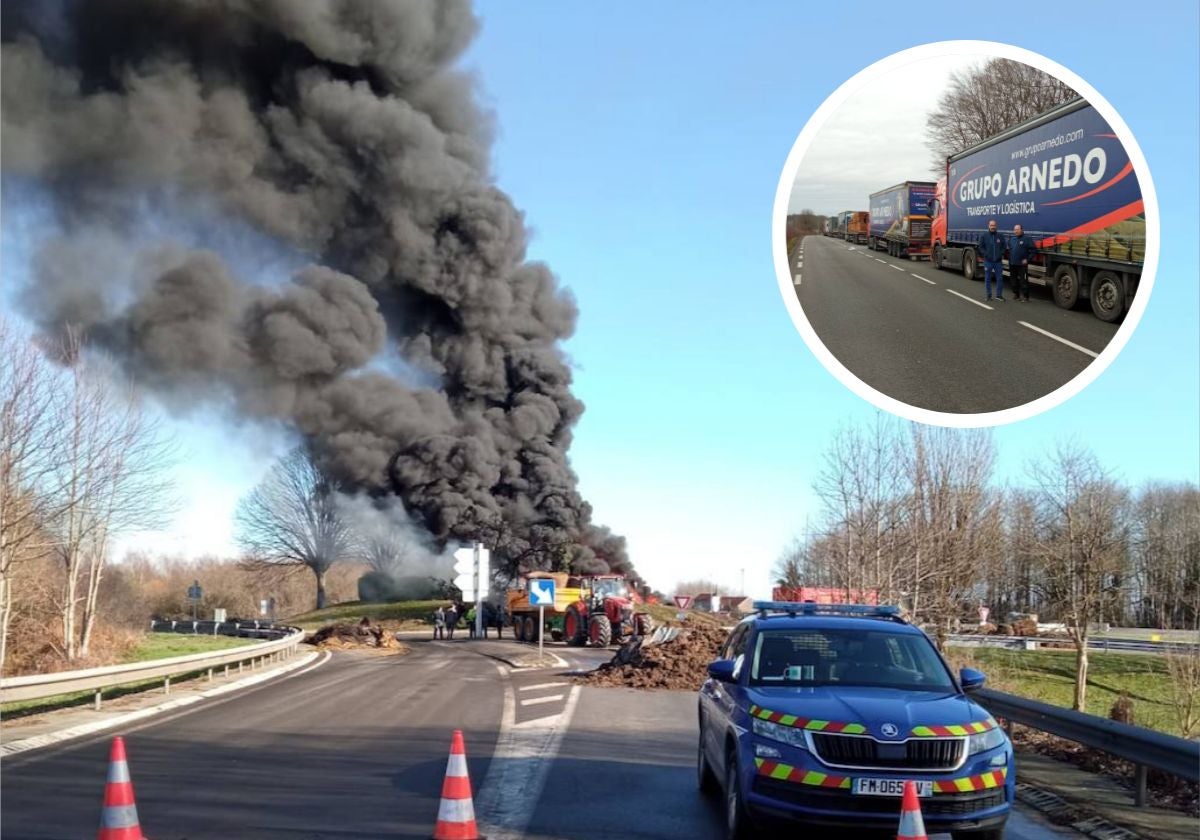 Un momento de la protesta de los agricultores, inmortalizado por Javier Ruiz, bloqueado con su camión en Francia.