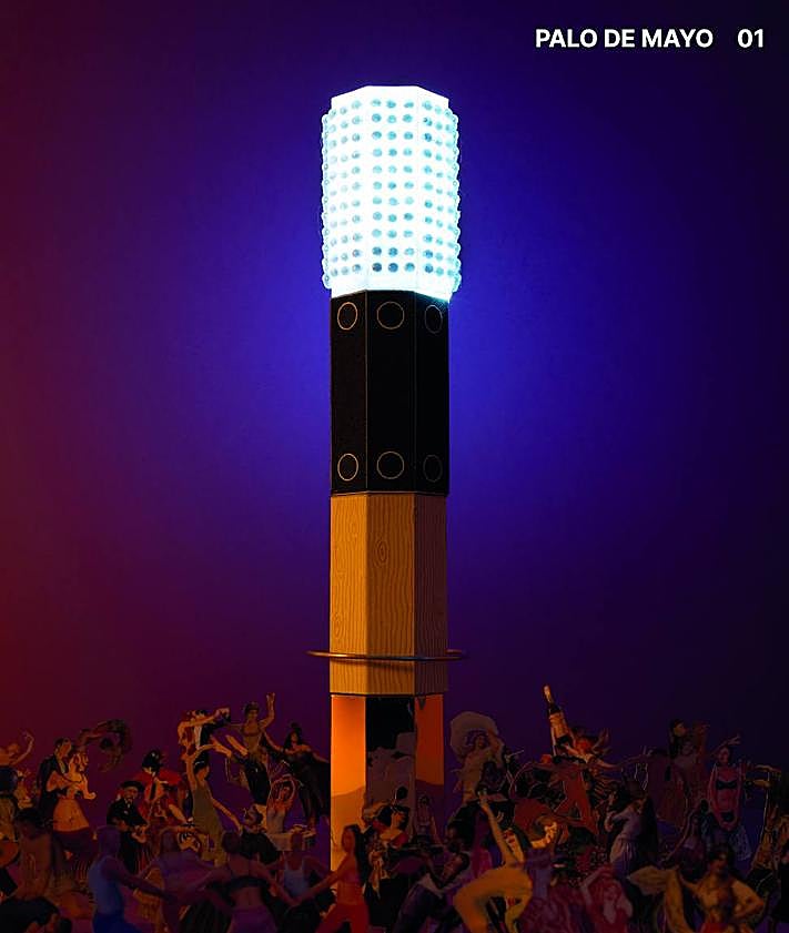 Imagen secundaria 2 - Instalación de Francisco Javier García para la plaza de la Diversidad (arriba) y 'Palo de mayo', proyecto de JBVA para El Espolón logroñés. 