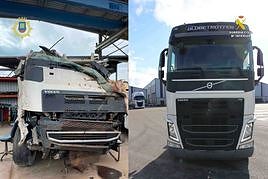 Hace pasar un camión nuevo por otro siniestrado y reparado en Logroño