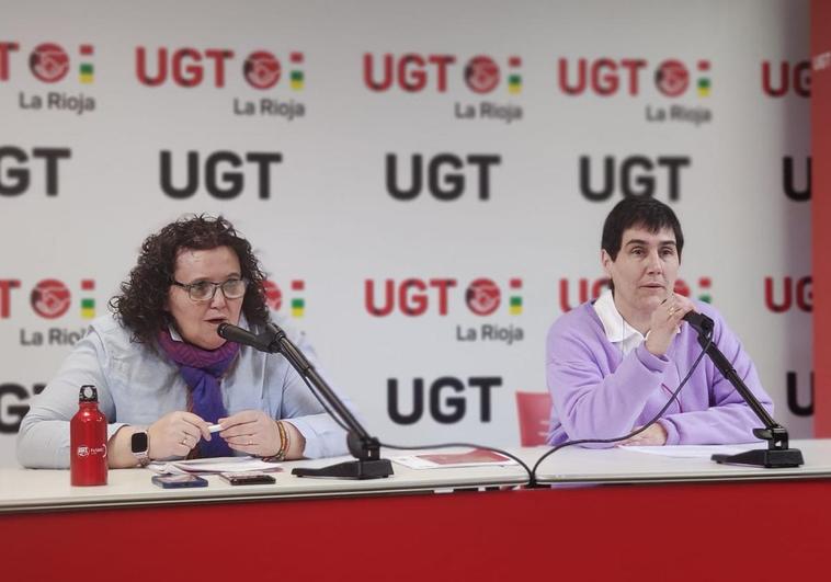 Yolanda López, secretaria de Igualdad, e Isabel Blanco, secretaria de Política Sindical, este viernes en la sede de UGT La Rioja.