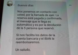 Mensaje enviado por los ciberdelincuentes.