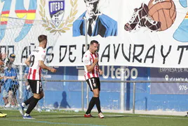 Goti celebra su gol, el primero de la UD Logroñés, en Utebo.