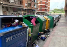 Contenedores llenos y basura en Pino y Amorena